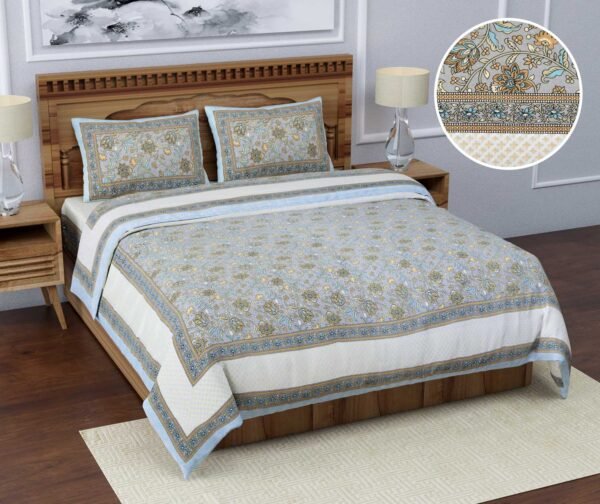 Details about   King Size Pure Cotton Block Print Bedsheet with Pillow Covers 250 TC Bedding Set 