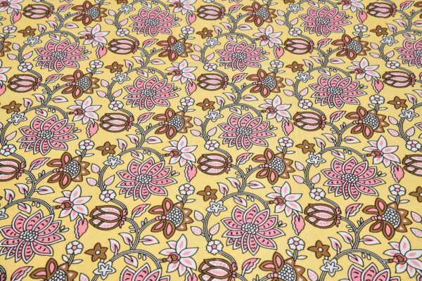 Lush Lotus Prints Double Bedsheet Set With 2 Pillow Covers (100% Cotton, Mustard)