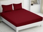 Maroon Striped 300 TC Cotton Satin King Size Bedsheet with Set Of Pillow Covers