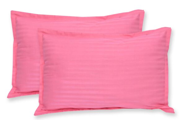 Cherry Pink Striped 300 TC Cotton Satin King Size Bedsheet with Set Of Pillow Covers