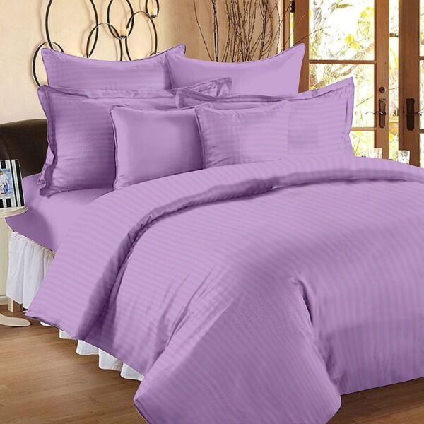 Lilac Cotton Satin Striped Bedsheet King Size | 100x108 inches