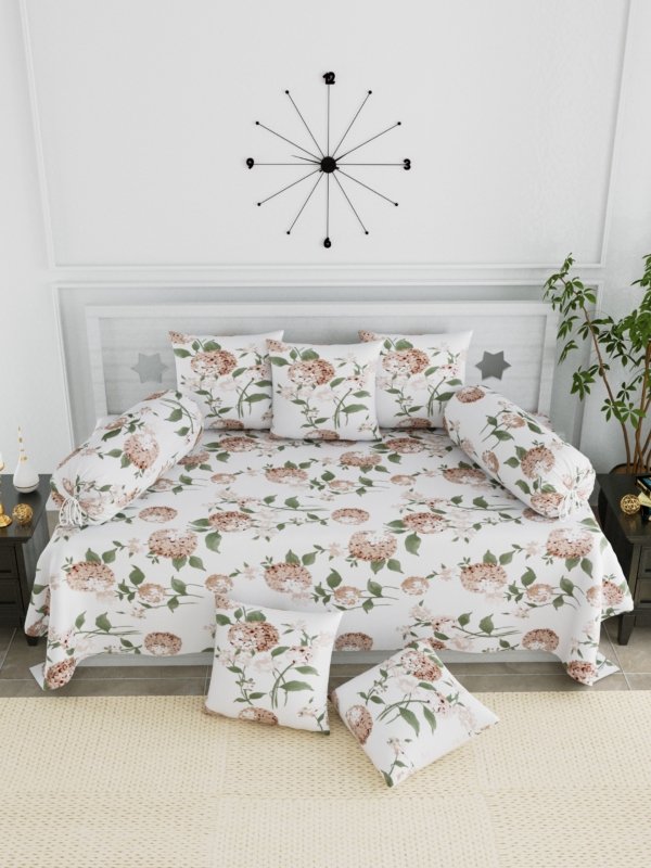Cotton Diwan Set Bedsheet, Bolster, & Cushion Covers- Set of 8 Pieces