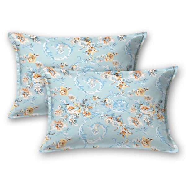 Daisy- Blue Floral Premium Cotton King Size Bed Sheet Set (King Size)