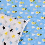 recersible prints of comforter blue snowman on one side and stars on other side