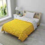 Snowman Yellow Single Bed Kids Comforter (100% Cotton, Reversible Prints)