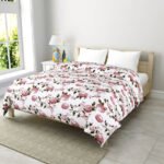 Pink Floral Double Bed Comforter Blanket Set (100% Cotton, Reversible Prints)