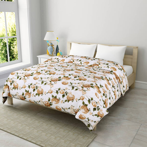 Mustard Floral Double Bed Comforter Blanket Set (100% Cotton, Reversible Prints)