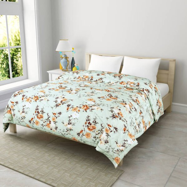 Green Floral Double Bed Comforter(100% Cotton, Reversible Prints)
