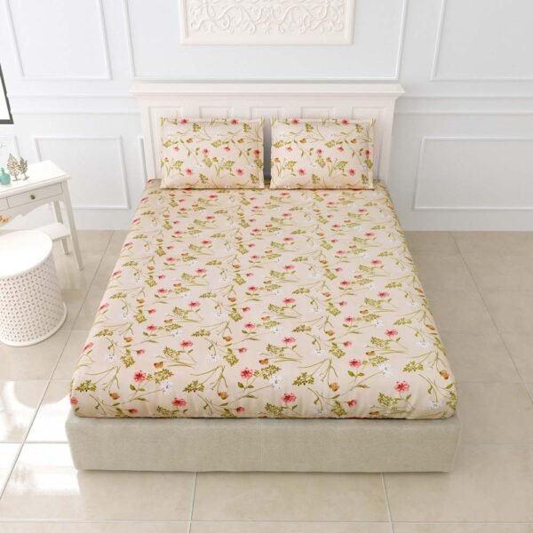 Diva - Soft Glace Cotton King Size Bed Sheet Set (White Base)