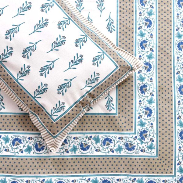 Block Print Double Bedsheet ( 100% Cotton, Blue, White)