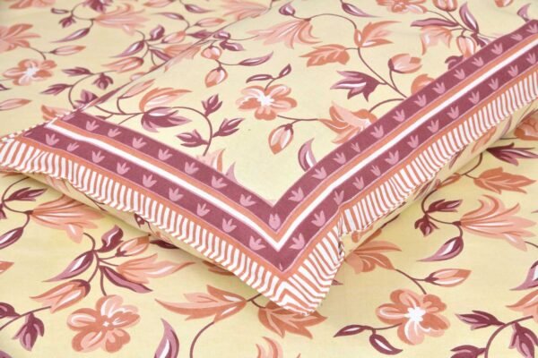 Floral Double Bedsheet | 100% Cotton | Biege, Red, Cream | 2 Set of Pillow covers