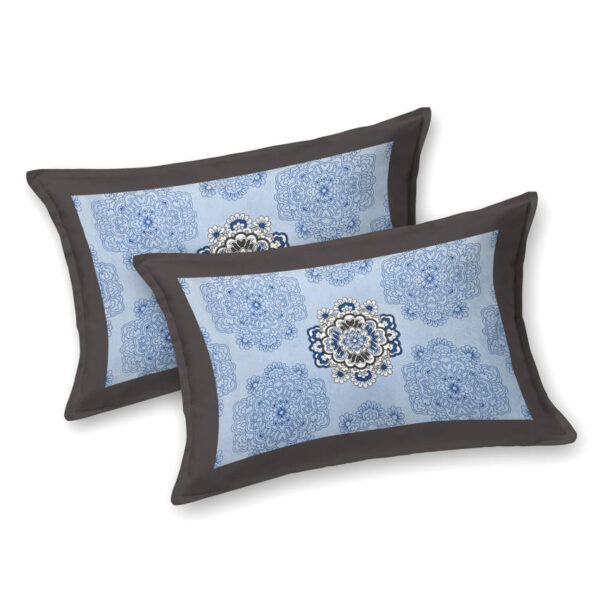 Tulip - Handwork Jaipuri Print Pure Cotton Queen Size Bedsheet (Blue, Grey)