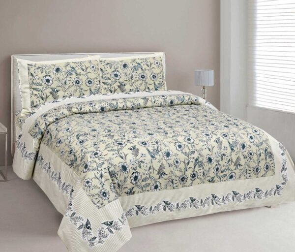 Blossom - Cotton Queen Bed Sheet with 2 Pillow Covers (Primrose)