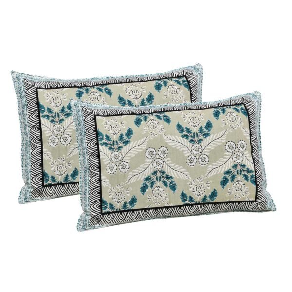 Blossom - Geometric Prints Cotton Double Bed Sheet King Size with 2 Pillow Covers (Tea Green)