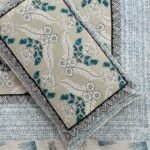Jaipuri Pure Cotton Double Bedsheet Set with 2 Pillow Cover - Teal & Grey