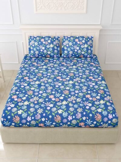 Diva - Soft Glace Cotton King Size Bed Sheet Set (Navy Blue)