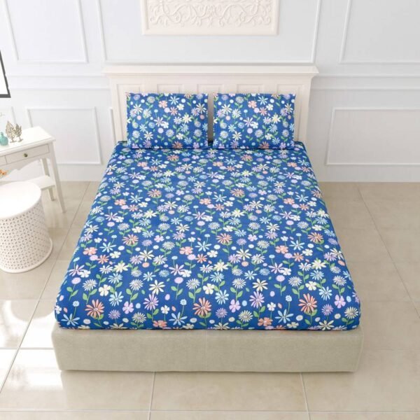 Diva - Soft Glace Cotton King Size Bed Sheet Set (Navy Blue)