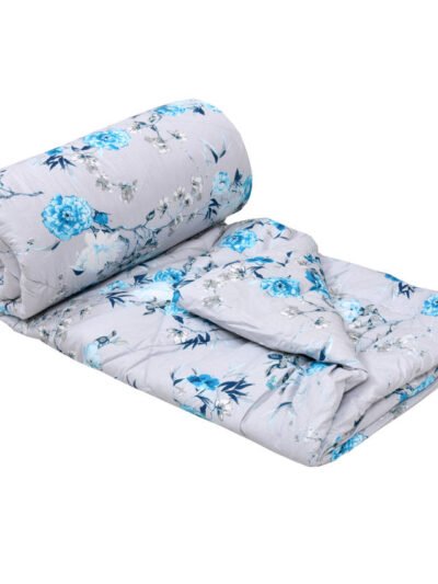 Gray Blue Floral Double Bed Comforter (100% Cotton, Reversible Prints)