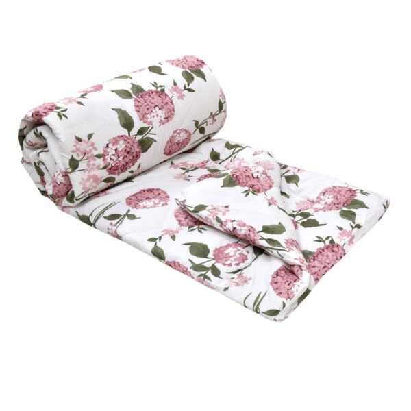 Pink Floral Double Bed Comforter Blanket Set (100% Cotton, Reversible Prints)