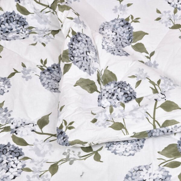Blue Floral Double Bed Comforter Blanket Set (100% Cotton, Reversible Prints)