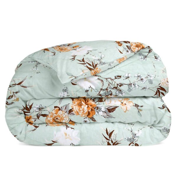 Green Floral Double Bed Comforter(100% Cotton, Reversible Prints)