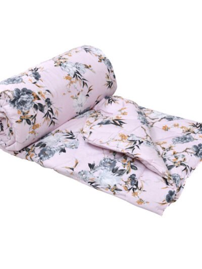Pastel Pink Floral Double Bed Comforter (100% Cotton, Reversible Prints)
