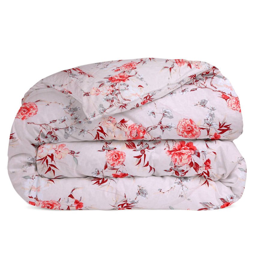 Peach Floral Double Bed Comforter (100% Cotton, Reversible Prints)