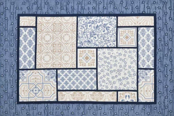 Geometric Style Jaipuri Print Blue Base 100% Cotton Single Bedsheet(1 Pillow Cover)