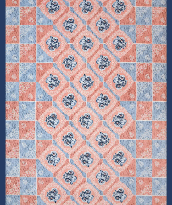 Tulip - Floral Jaal Print Pure Cotton Queen Size Bedsheet(Orange, Blue), with 2 pillow covers