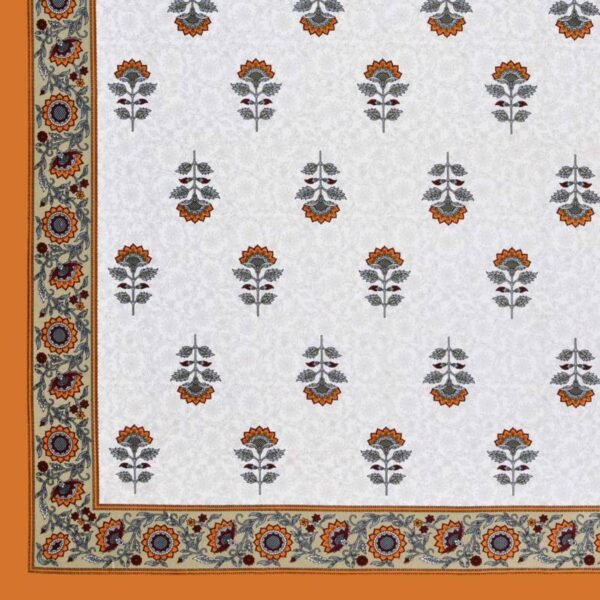 Block Print King Size Bedsheet (Mustard, White), Pure Cotton - Pattern Image