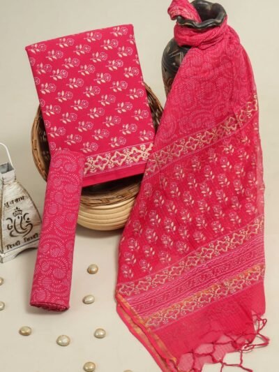 red cotton suit with kota doria dupatta