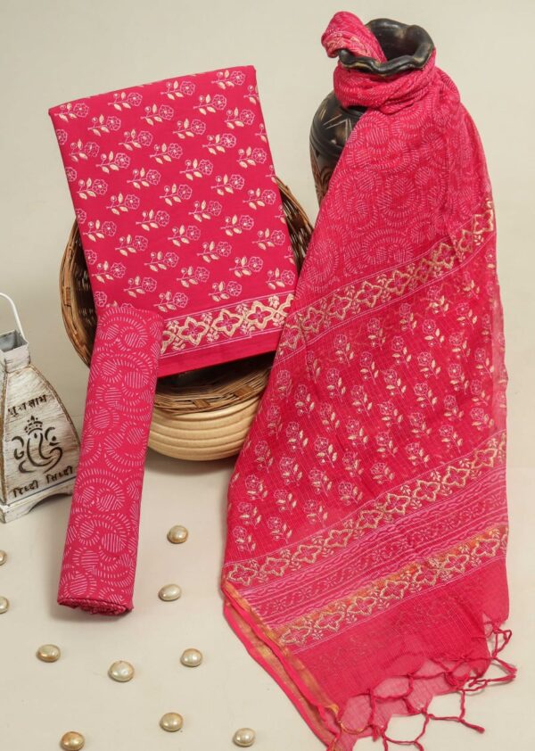 red cotton suit with kota doria dupatta