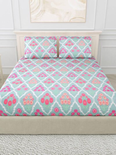 Diva - Soft Glace Cotton King Size Bed Sheet Set (Sky Blue)