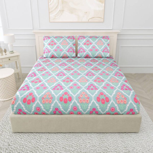 Diva - Soft Glace Cotton King Size Bed Sheet Set (Sky Blue)