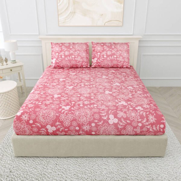 Diva - Soft Glace Cotton King Size Bed Sheet Set (Cherry Pink)