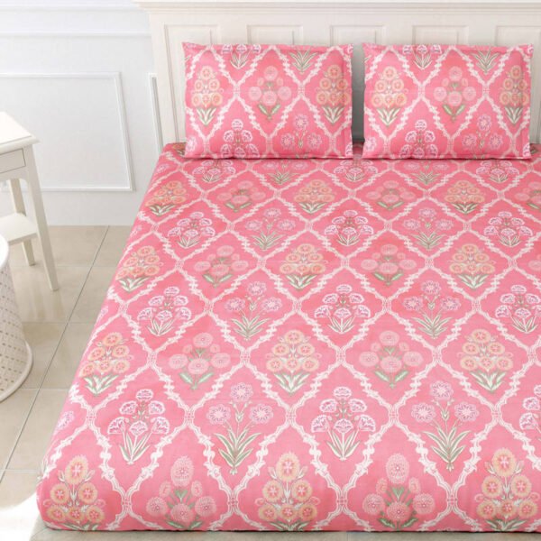 Diva - Soft Glace Cotton King Size Bed Sheet Set (Coral Pink)