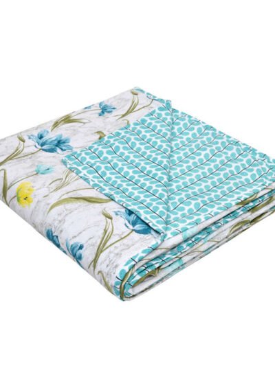 Tulip Print Double Bed Cotton Dohar/AC Blanket (Reversible, 100% Cotton) - Blue