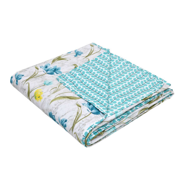 Tulip Print Double Bed Cotton Dohar/AC Blanket (Reversible, 100% Cotton) - Blue