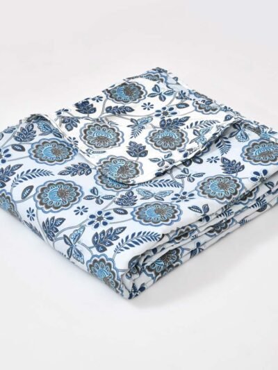Butterfly Print Double Bed Cotton Dohar/AC Blanket (Reversible, 100% Cotton) - Blue