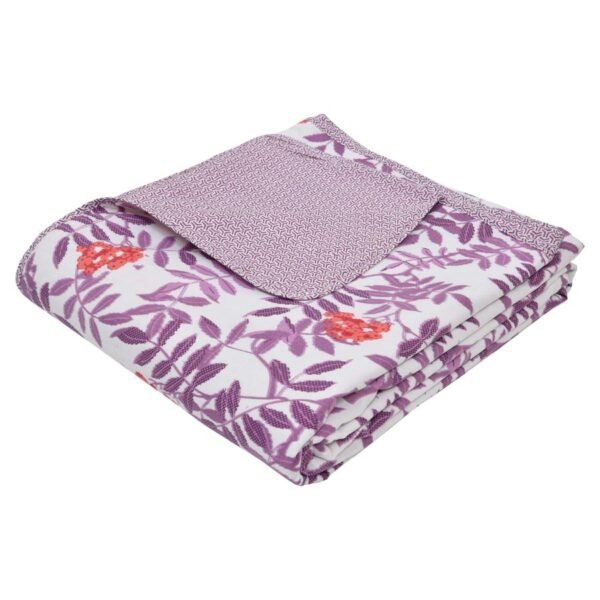 Leaf Print Double Bed Cotton Dohar (100% Cotton, Reversible) - Violet