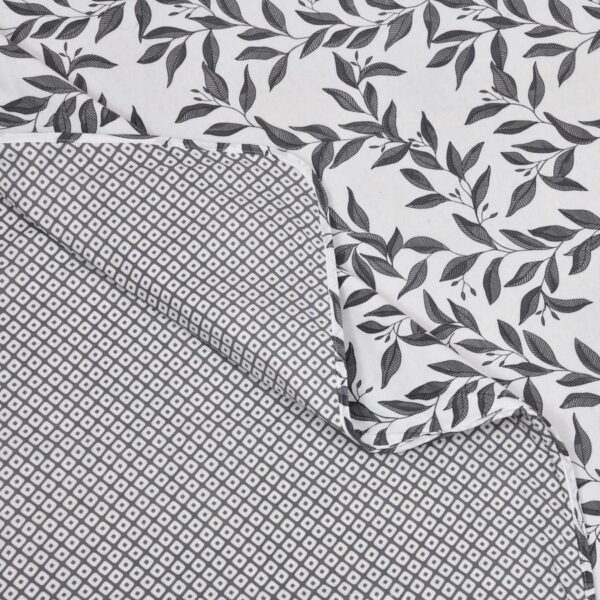 Leaf Print Double Bed Cotton Dohar (100% Cotton, Reversible) -Grey