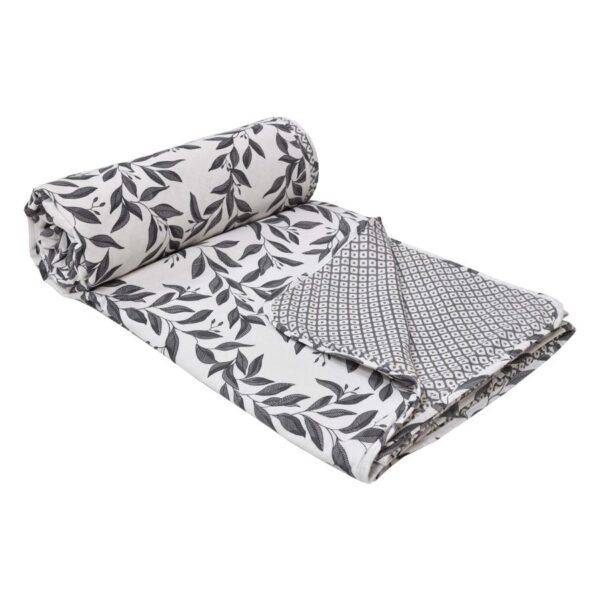 Leaf Print Double Bed Cotton Dohar (100% Cotton, Reversible) -Grey