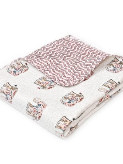 ElephantPrint Double Bed Cotton Dohar (100% Cotton, Reversible) - Red, White