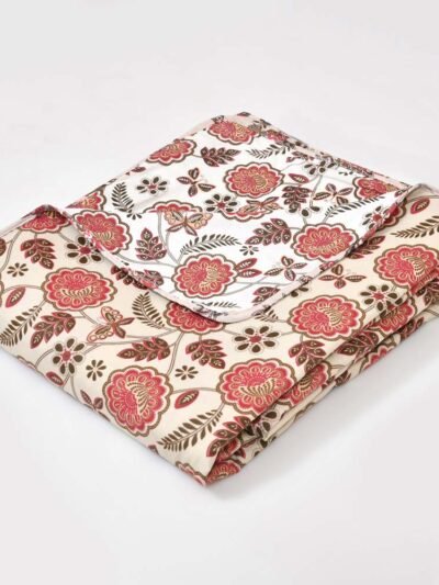 Butterfly Print Double Bed Cotton Dohar/AC Blanket (Reversible, 100% Cotton) - Red