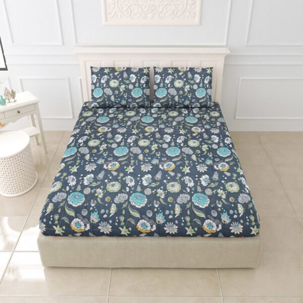 Diva – Soft Glace Cotton King Size Bed Sheet Set (Blue Gray)