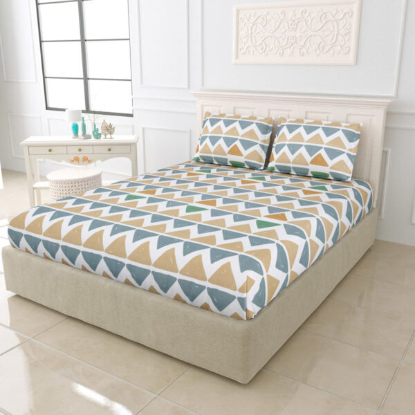 Diva - Soft Glace Cotton King Size Bed Sheet Set (White, Teal)