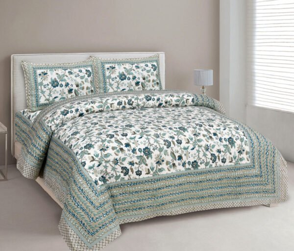 Elegance- Floral Printed Double Bedsheet Set (100% Cotton, Multicolor)