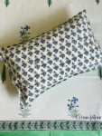 Harmony- Blue Daisy Hand Block Bedsheet for Single Bed With Pillow Cover