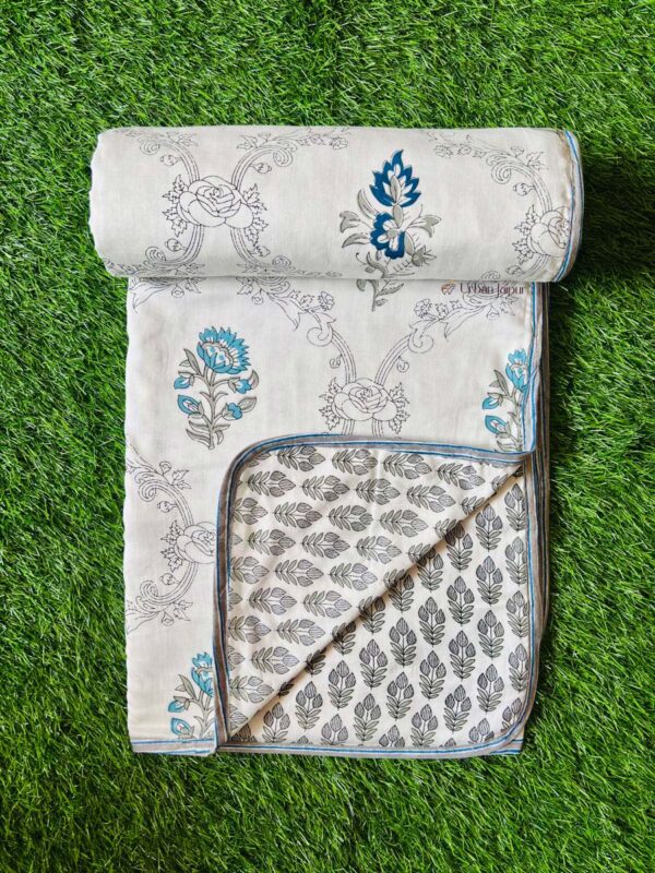 Floral Print Cotton Dohar for Single Bed - (60*90 inches) - Blue - Urban Jaipur