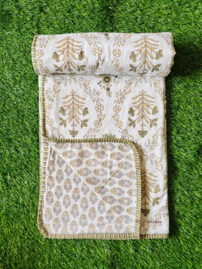 Floral Print Cotton Dohar for Single Bed - (60*90 inches) - Mustard - Urban Jaipur